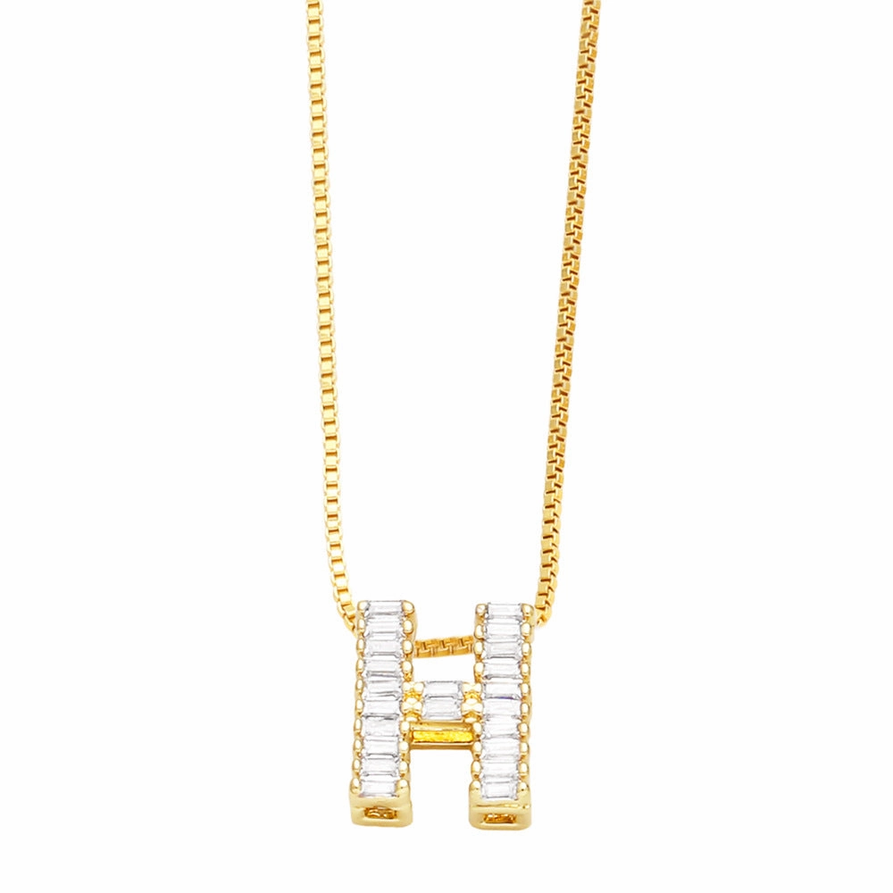 Wholesale 26 English Letters Pendant Full Diamond Zircon Gold Plated Necklaces