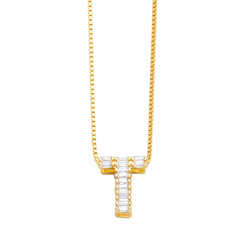 Wholesale 26 English Letters Pendant Full Diamond Zircon Gold Plated Necklaces
