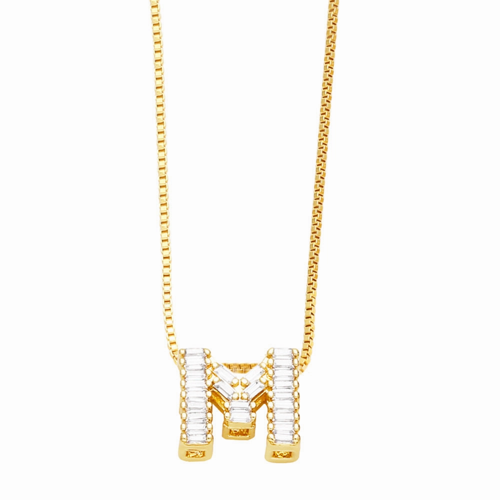 Wholesale 26 English Letters Pendant Full Diamond Zircon Gold Plated Necklaces