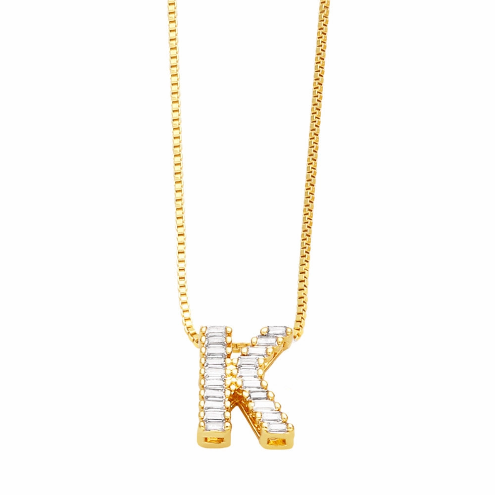 Wholesale 26 English Letters Pendant Full Diamond Zircon Gold Plated Necklaces