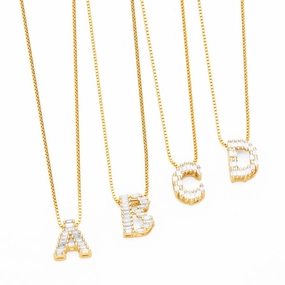 Wholesale 26 English Letters Pendant Full Diamond Zircon Gold Plated Necklaces