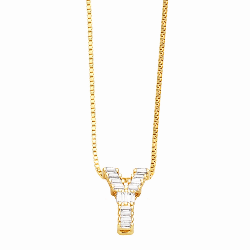Wholesale 26 English Letters Pendant Full Diamond Zircon Gold Plated Necklaces