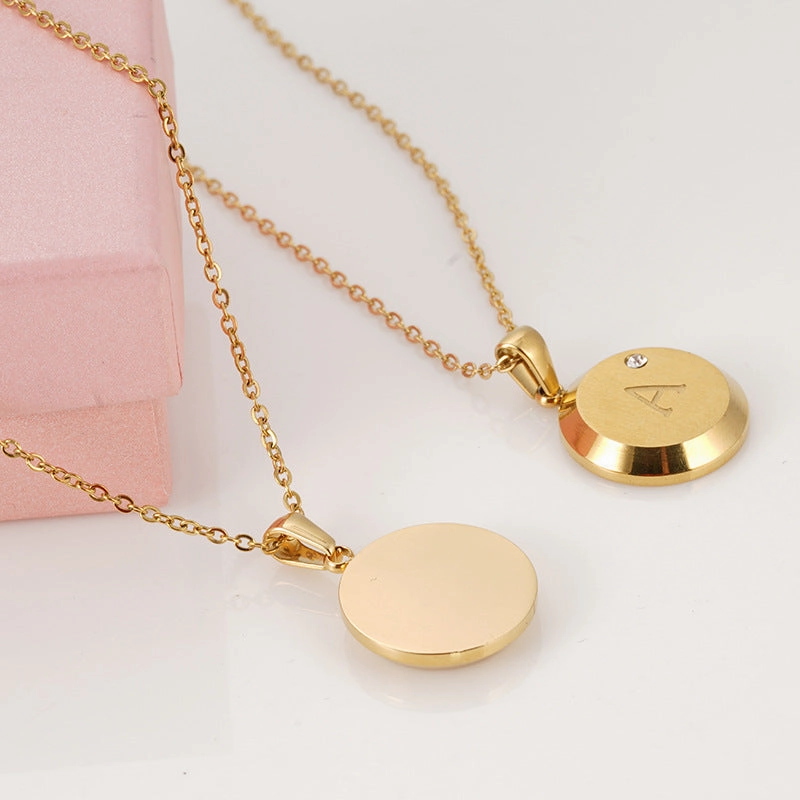 Wholesale 26 Letter Diamond Inlaid Round Gold Plated Necklaces
