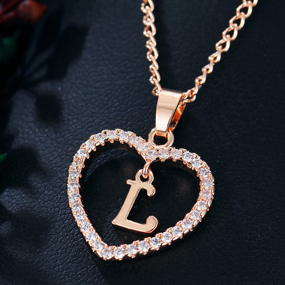 Wholesale 26 Letter Zircon Heart Alloy Necklace