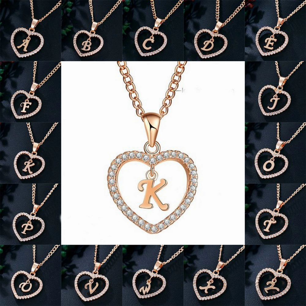 Wholesale 26 Letter Zircon Heart Alloy Necklace