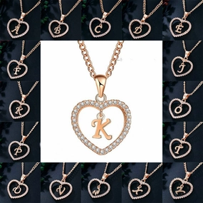 Wholesale 26 Letter Zircon Heart Alloy Necklace