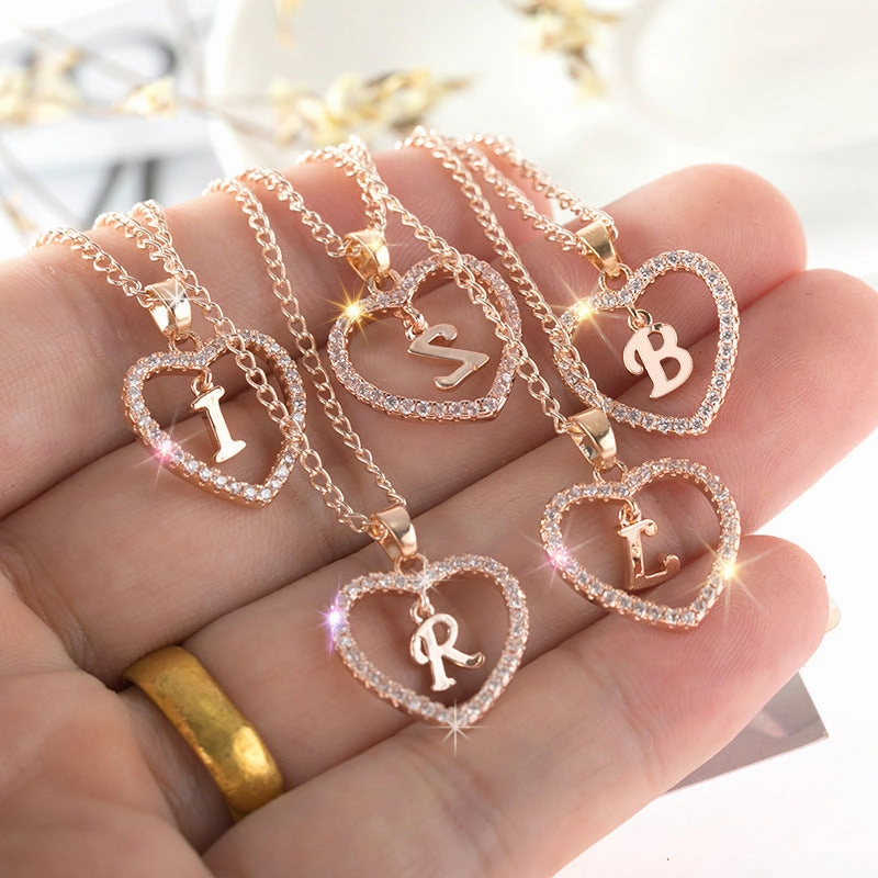 Wholesale 26 Letter Zircon Heart Alloy Necklace