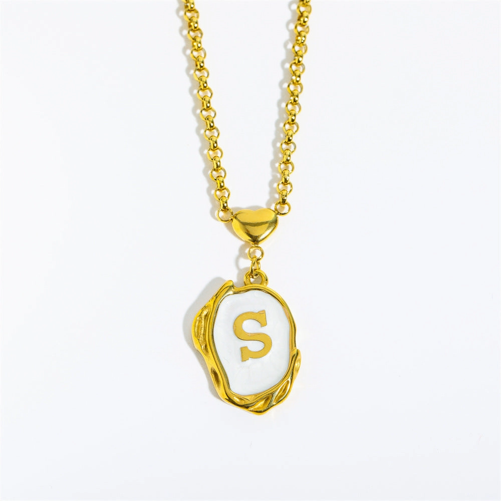 Wholesale 26 Letters Oil Dripping Three-dimensional 18K Gold Plated Stainless Steel Necklace
