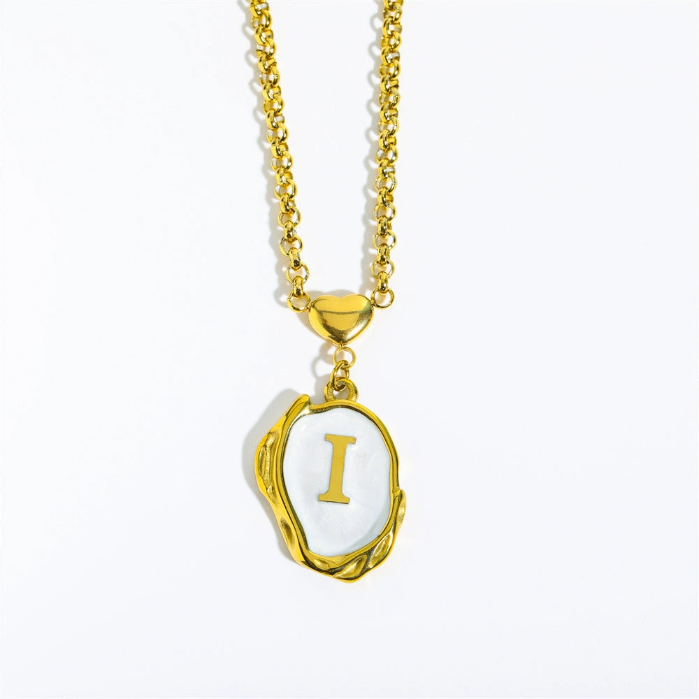 Wholesale 26 Letters Oil Dripping Three-dimensional 18K Gold Plated Stainless Steel Necklace
