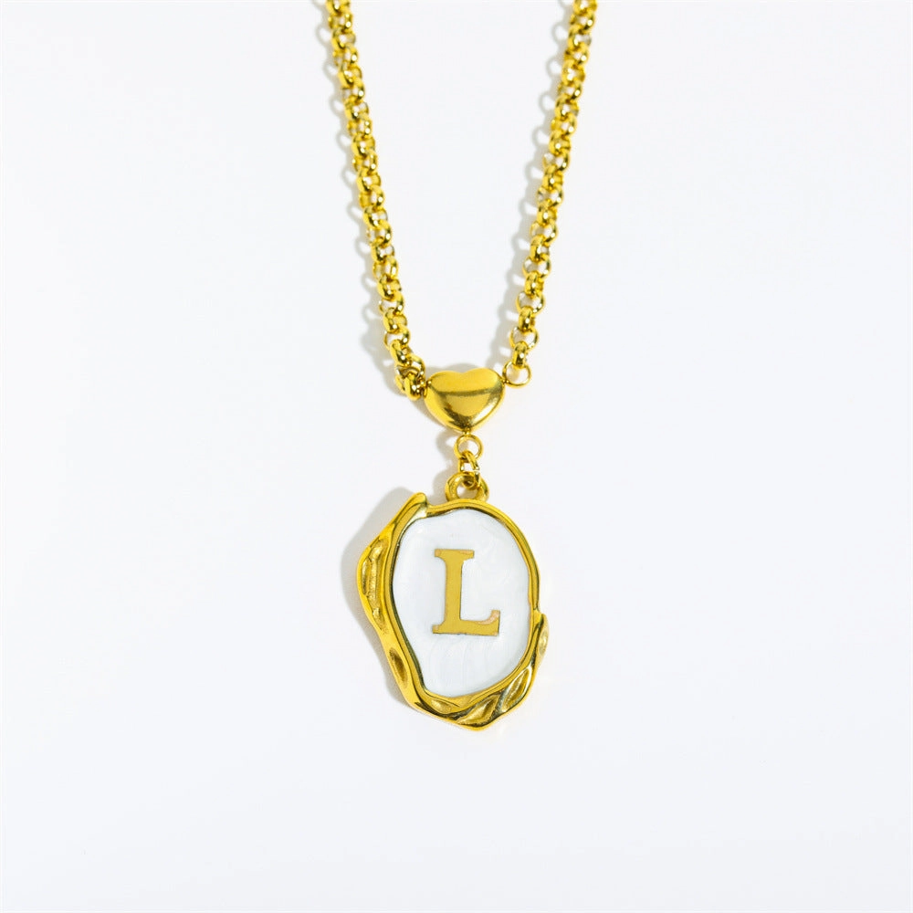 Wholesale 26 Letters Oil Dripping Three-dimensional 18K Gold Plated Stainless Steel Necklace