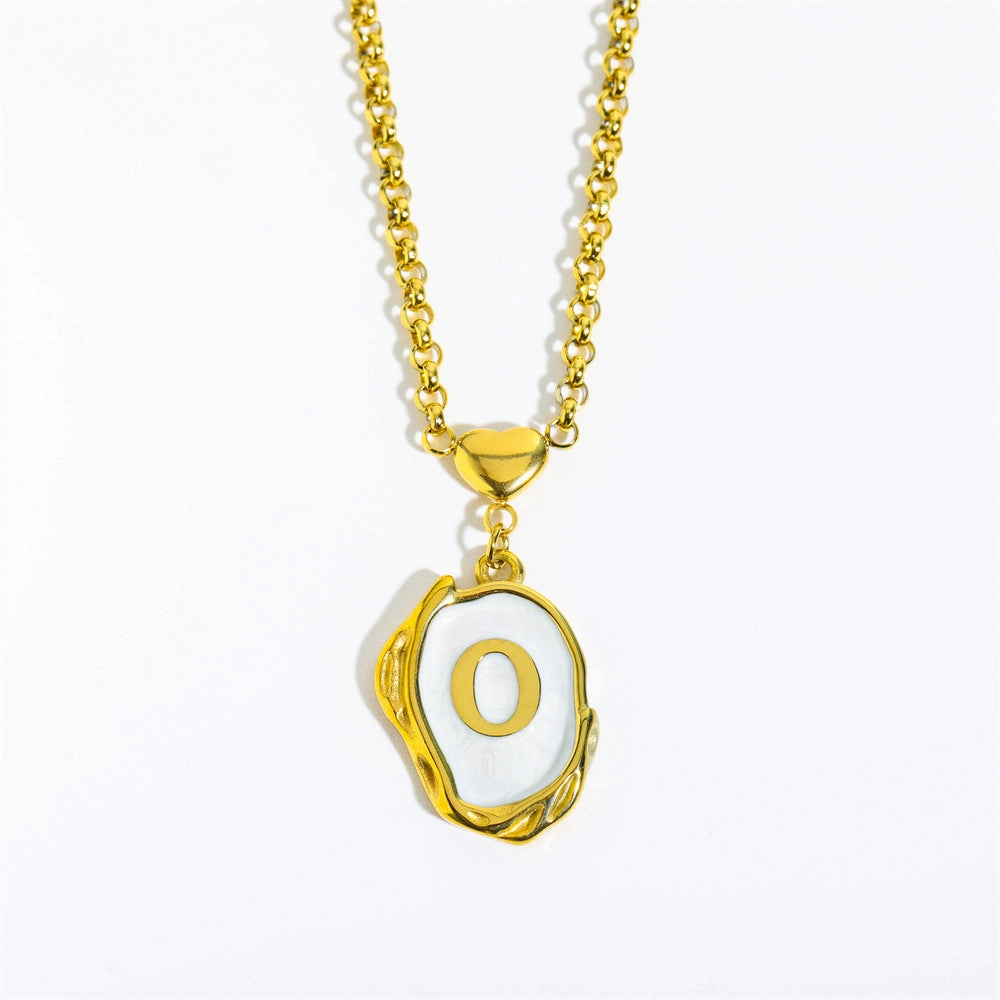 Wholesale 26 Letters Oil Dripping Three-dimensional 18K Gold Plated Stainless Steel Necklace