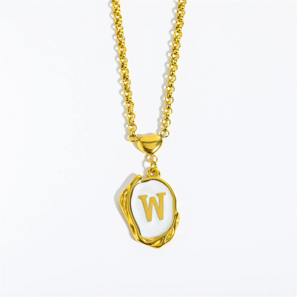 Wholesale 26 Letters Oil Dripping Three-dimensional 18K Gold Plated Stainless Steel Necklace