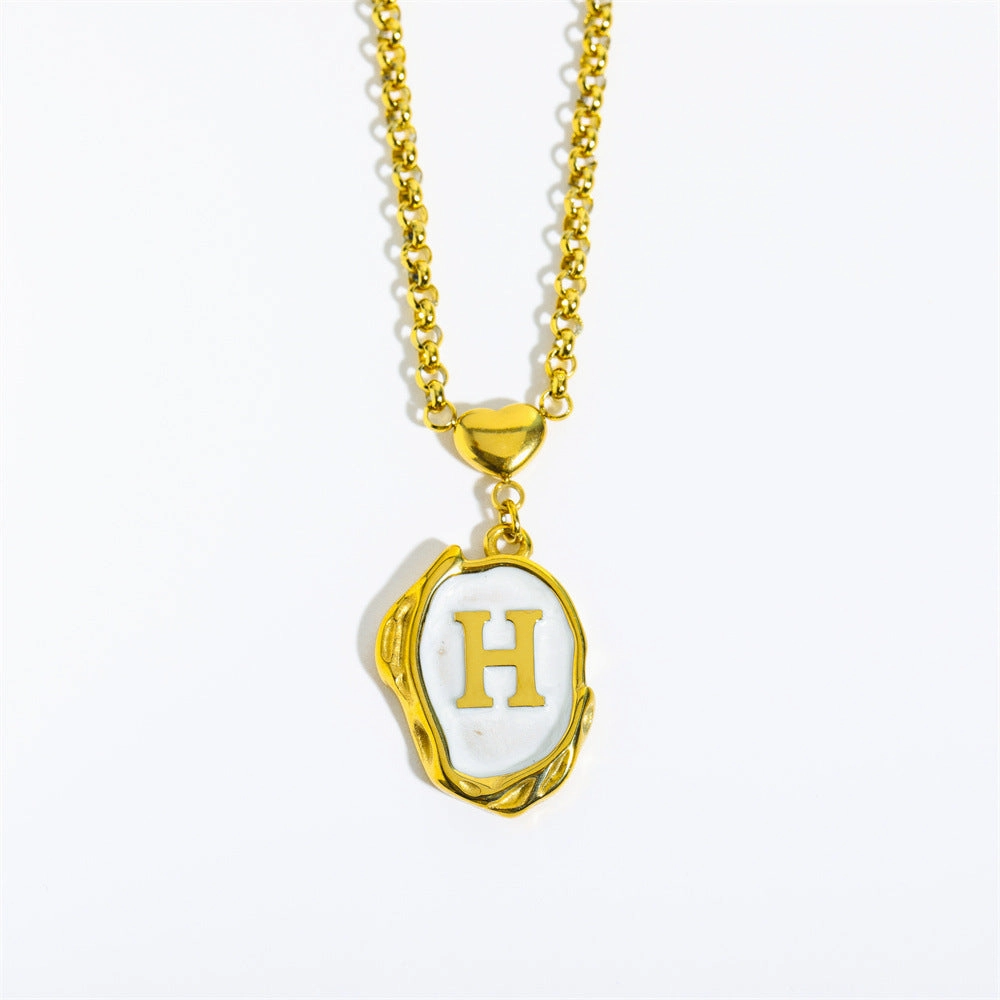 Wholesale 26 Letters Oil Dripping Three-dimensional 18K Gold Plated Stainless Steel Necklace