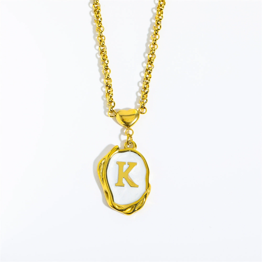 Wholesale 26 Letters Oil Dripping Three-dimensional 18K Gold Plated Stainless Steel Necklace