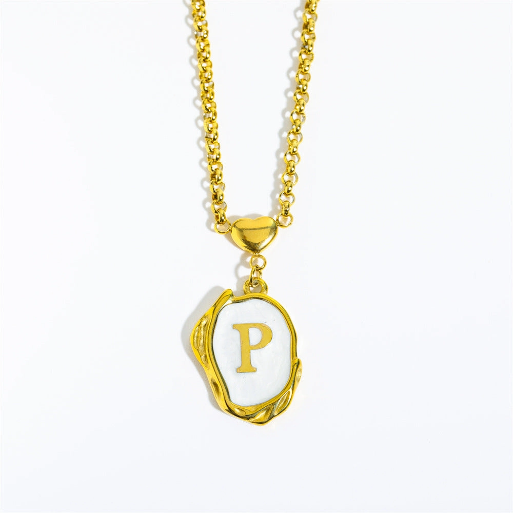 Wholesale 26 Letters Oil Dripping Three-dimensional 18K Gold Plated Stainless Steel Necklace