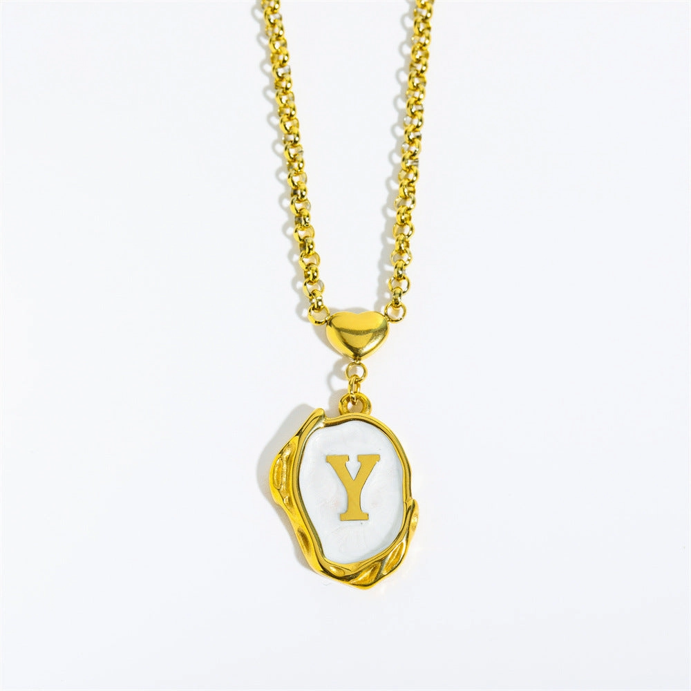 Wholesale 26 Letters Oil Dripping Three-dimensional 18K Gold Plated Stainless Steel Necklace