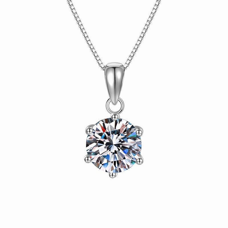 Wholesale 2 carat zircon imitation moissanite six-claw clavicle necklace