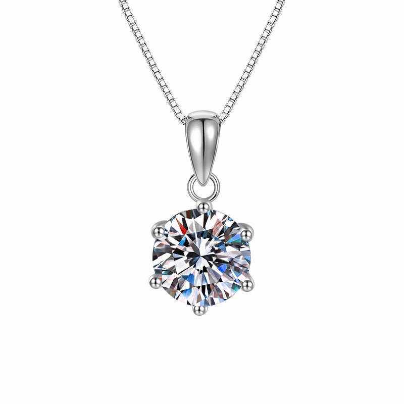 Wholesale 2 carat zircon imitation moissanite six-claw clavicle necklace