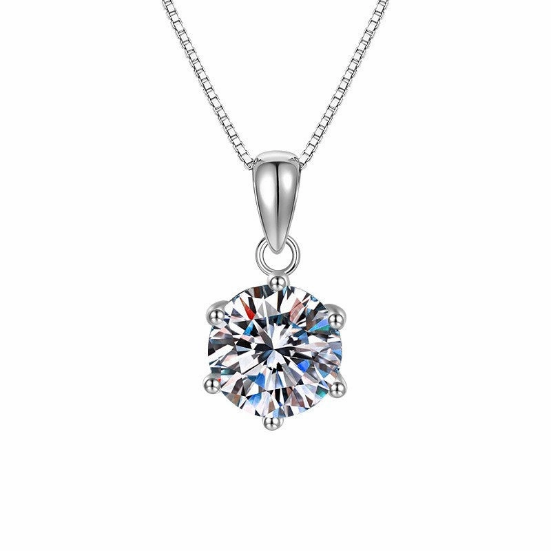 Wholesale 2 carat zircon imitation moissanite six-claw clavicle necklace