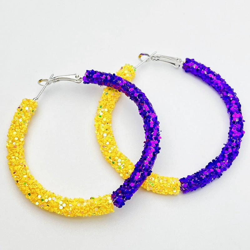 Wholesale 2 Pair/Pack Stadium Atmosphere Sports Exaggerated Personality Rugby Basketball Football Shiny Big Hoop Earrings