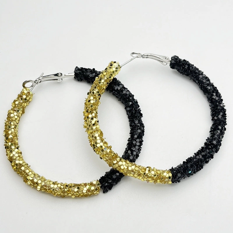 Wholesale 2 Pair/Pack Stadium Atmosphere Sports Exaggerated Personality Rugby Basketball Football Shiny Big Hoop Earrings