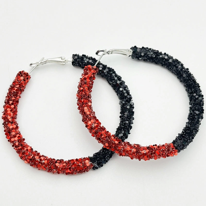 Wholesale 2 Pair/Pack Stadium Atmosphere Sports Exaggerated Personality Rugby Basketball Football Shiny Big Hoop Earrings