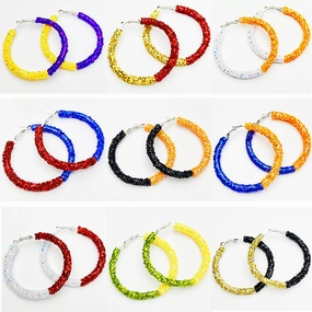 Wholesale 2 Pair/Pack Stadium Atmosphere Sports Exaggerated Personality Rugby Basketball Football Shiny Big Hoop Earrings