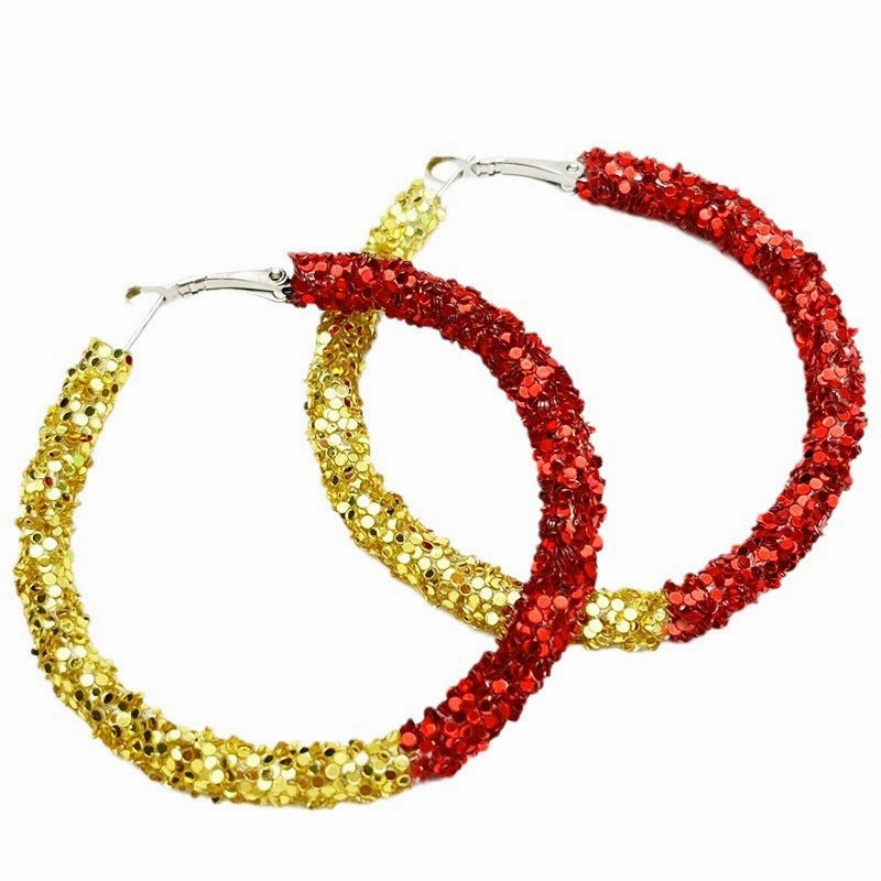 Wholesale 2 Pair/Pack Stadium Atmosphere Sports Exaggerated Personality Rugby Basketball Football Shiny Big Hoop Earrings