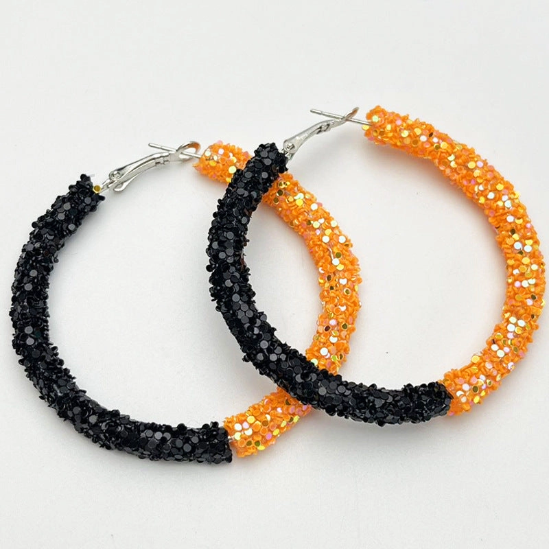 Wholesale 2 Pair/Pack Stadium Atmosphere Sports Exaggerated Personality Rugby Basketball Football Shiny Big Hoop Earrings