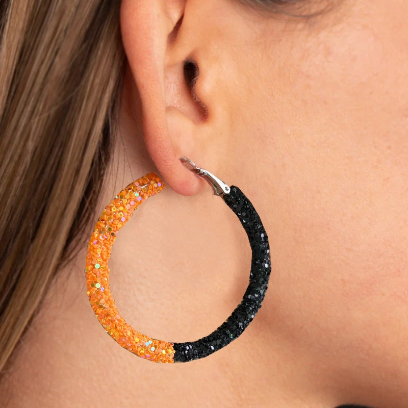 Wholesale 2 Pair/Pack Stadium Atmosphere Sports Exaggerated Personality Rugby Basketball Football Shiny Big Hoop Earrings
