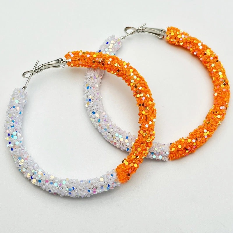 Wholesale 2 Pair/Pack Stadium Atmosphere Sports Exaggerated Personality Rugby Basketball Football Shiny Big Hoop Earrings