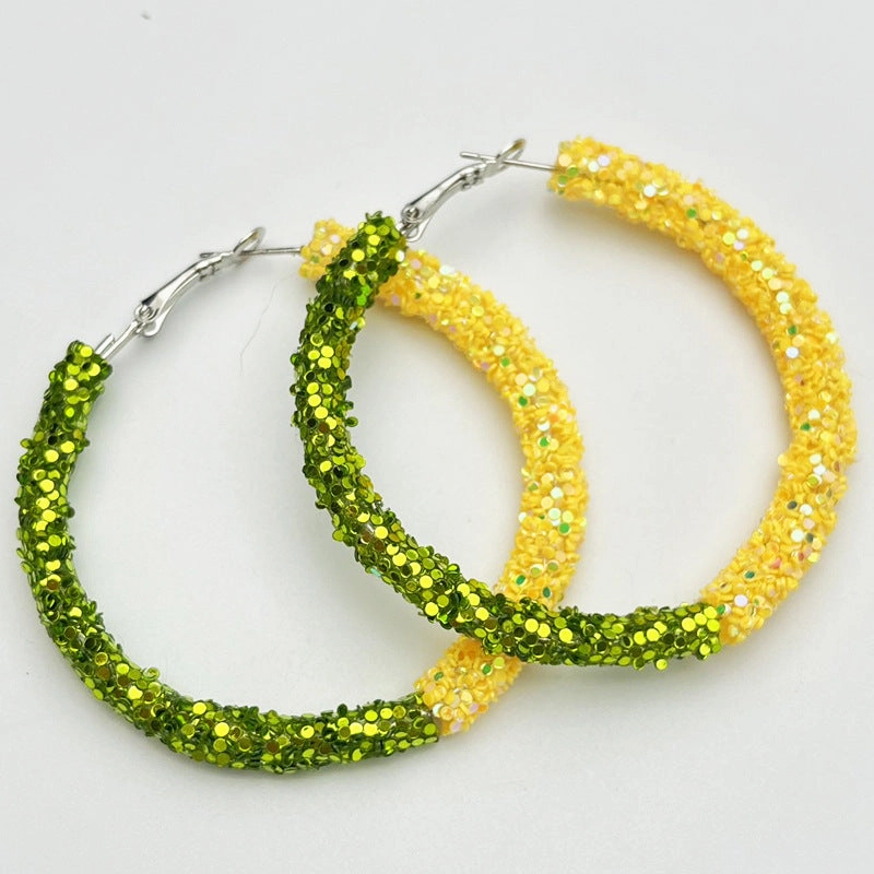 Wholesale 2 Pair/Pack Stadium Atmosphere Sports Exaggerated Personality Rugby Basketball Football Shiny Big Hoop Earrings