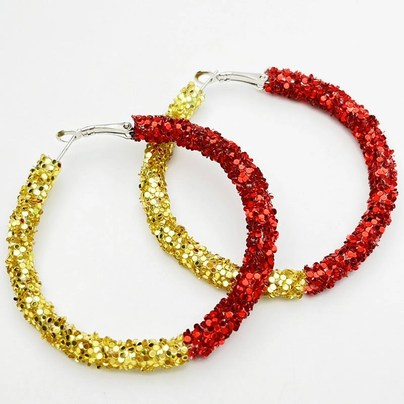 Wholesale 2 Pair/Pack Stadium Atmosphere Sports Exaggerated Personality Rugby Basketball Football Shiny Big Hoop Earrings