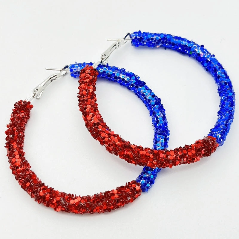 Wholesale 2 Pair/Pack Stadium Atmosphere Sports Exaggerated Personality Rugby Basketball Football Shiny Big Hoop Earrings