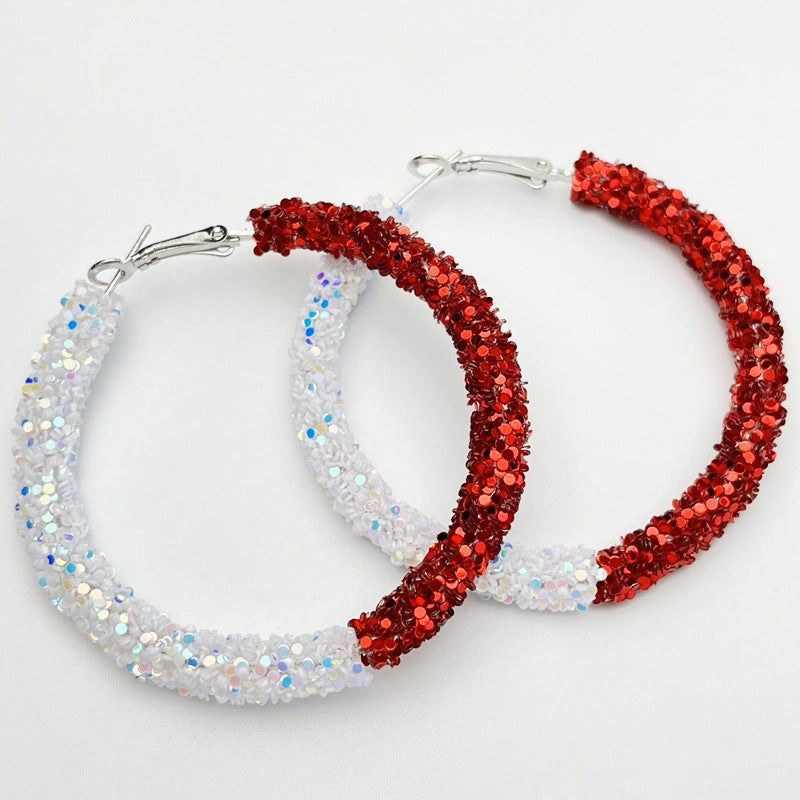 Wholesale 2 Pair/Pack Stadium Atmosphere Sports Exaggerated Personality Rugby Basketball Football Shiny Big Hoop Earrings