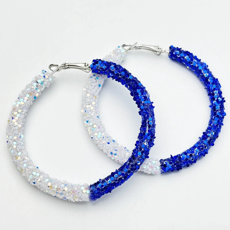 Wholesale 2 Pair/Pack Stadium Atmosphere Sports Exaggerated Personality Rugby Basketball Football Shiny Big Hoop Earrings