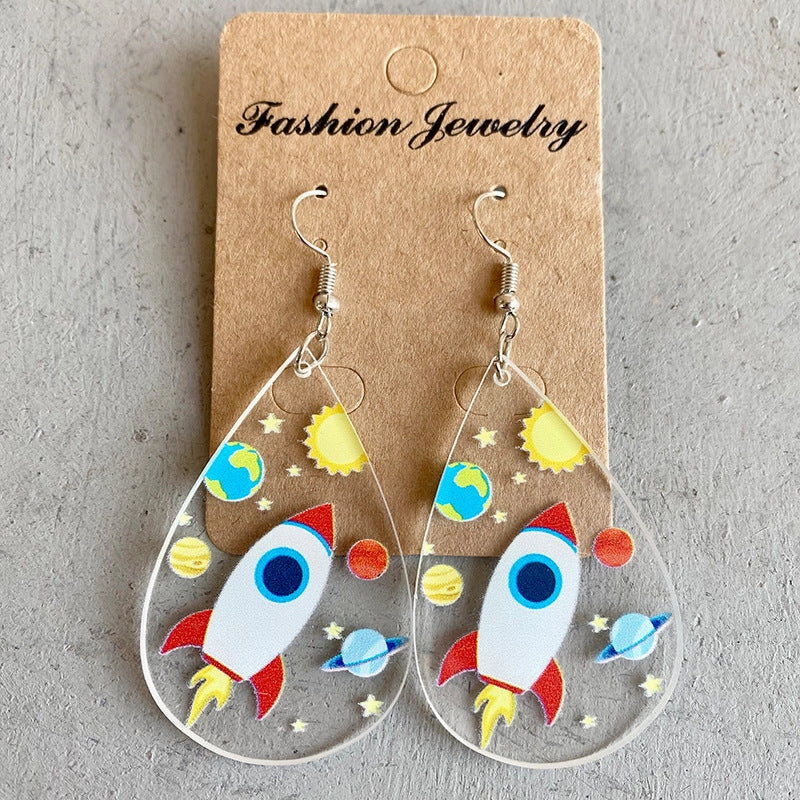 Wholesale 2 Pairs/Pack Acrylic Teacher's Day Printed Water Drop Shaped Earrings