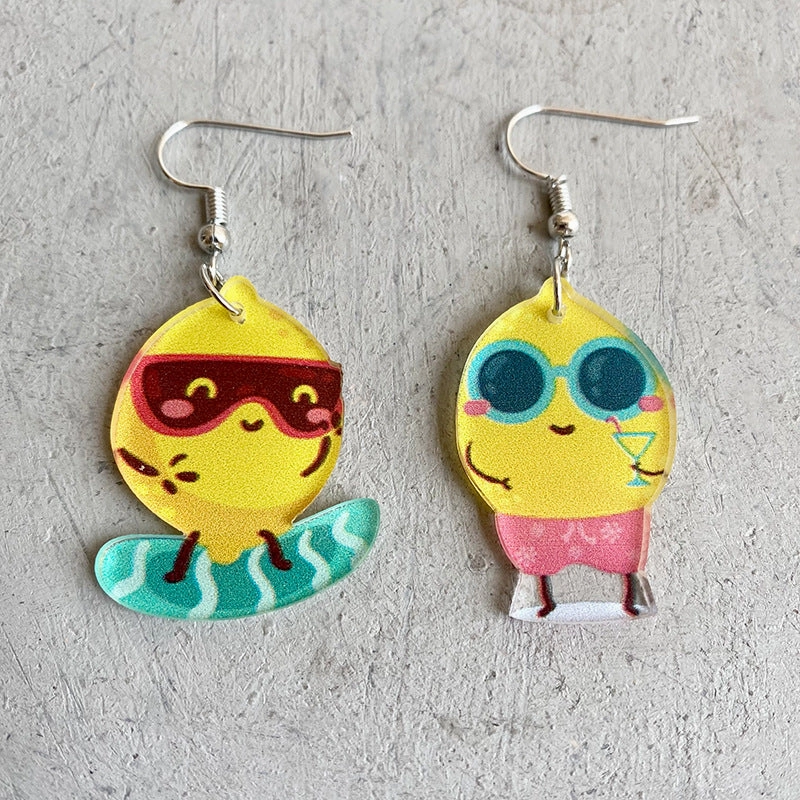 Wholesale 2 Pairs/Pack Fruit Acrylic Asymmetrical Earrings