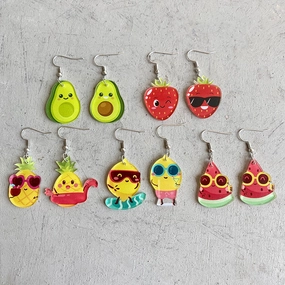 Wholesale 2 Pairs/Pack Fruit Acrylic Asymmetrical Earrings