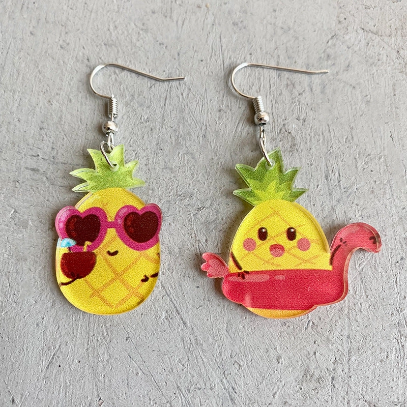 Wholesale 2 Pairs/Pack Fruit Acrylic Asymmetrical Earrings