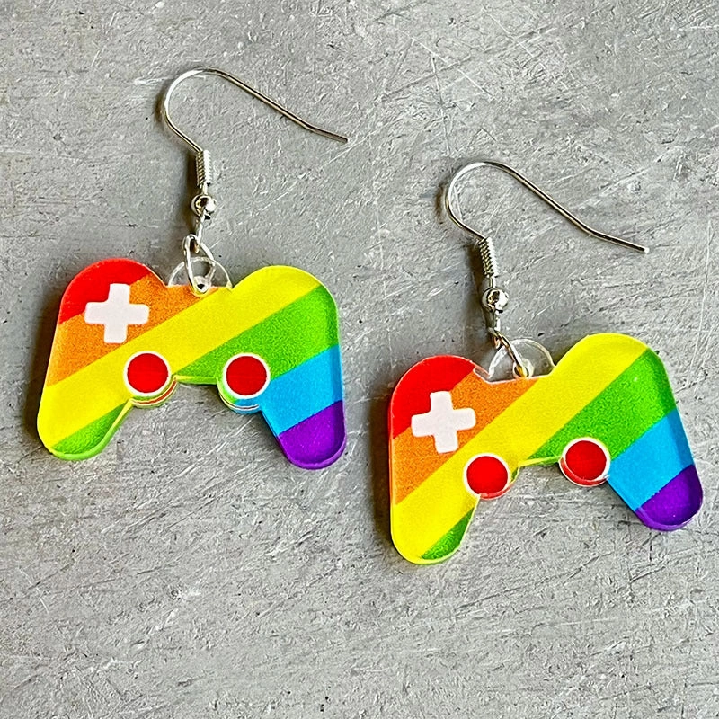 Wholesale 2 Pairs/Pack Rainbow Game Machine Acrylic Earrings