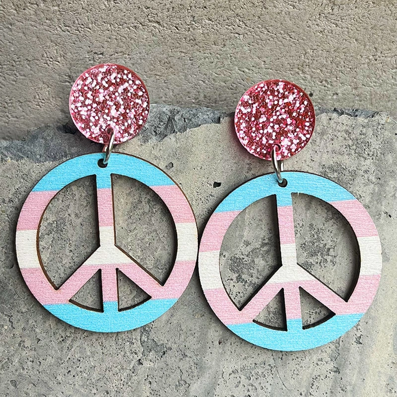 Wholesale 2 pairs/pack Rainbow Wooden Shiny Acrylic Earrings