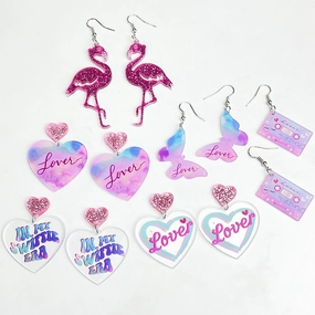 Wholesale 2 Pairs/pack Valentine's Day LOVE Glitter Butterfly Love Tape Acrylic Earrings