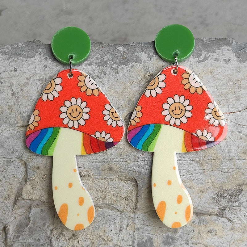 Wholesale 2 Pairs/Pack Vintage Mushroom Acrylic Earrings