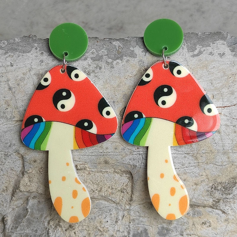 Wholesale 2 Pairs/Pack Vintage Mushroom Acrylic Earrings