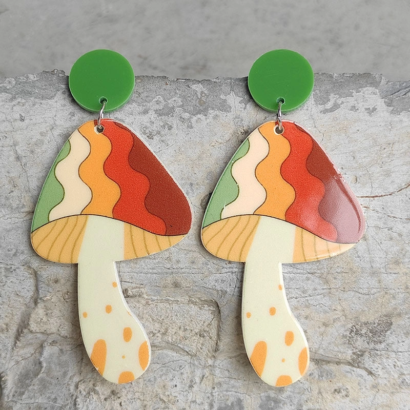 Wholesale 2 Pairs/Pack Vintage Mushroom Acrylic Earrings