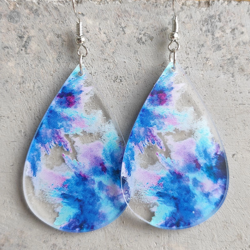 Wholesale 2 Pairs/Pack Water Drop Shape Transparent Acrylic Printing Earrings