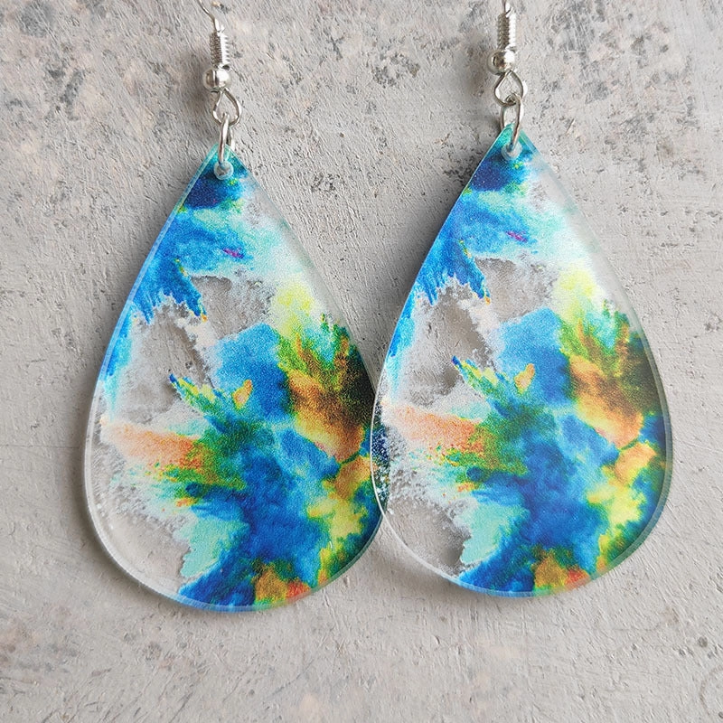 Wholesale 2 Pairs/Pack Water Drop Shape Transparent Acrylic Printing Earrings
