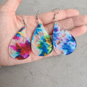 Wholesale 2 Pairs/Pack Water Drop Shape Transparent Acrylic Printing Earrings