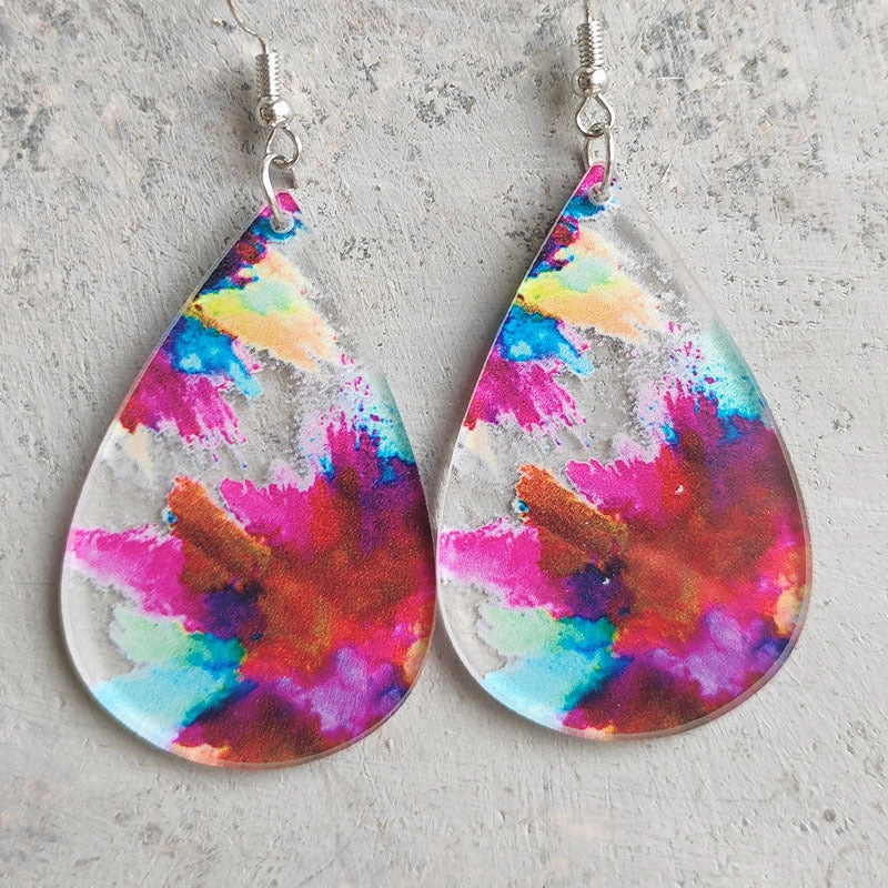 Wholesale 2 Pairs/Pack Water Drop Shape Transparent Acrylic Printing Earrings